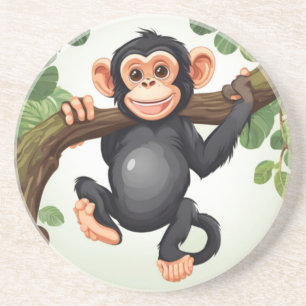 Dessous De Verre En Grès Caricature de chimpanzé fou mignon