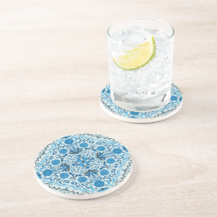 Dessous De Verre En Grès Carreaux à fleurs bleus