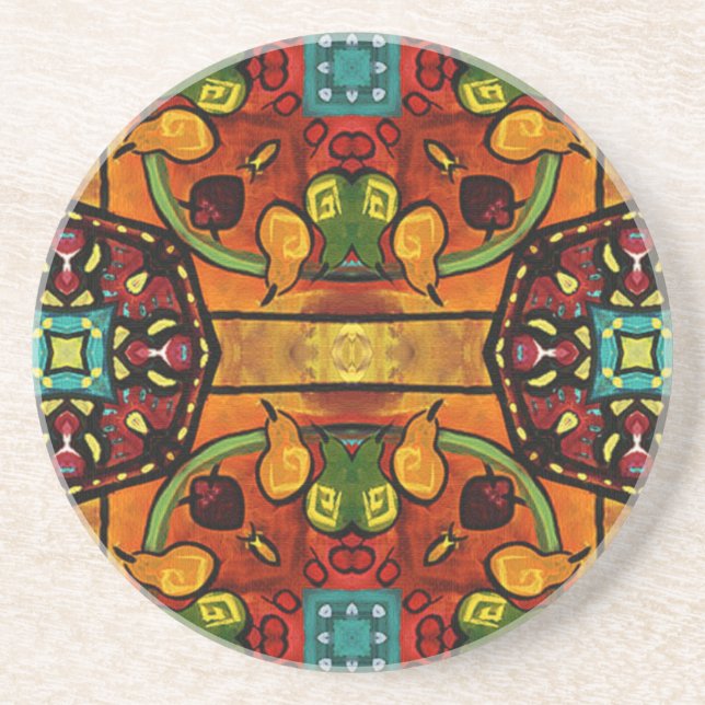 Dessous De Verre En Grès Carreaux floraux orange (Devant)