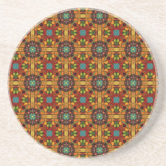 Dessous De Verre En Grès Carreaux floraux orange 2 (Devant)
