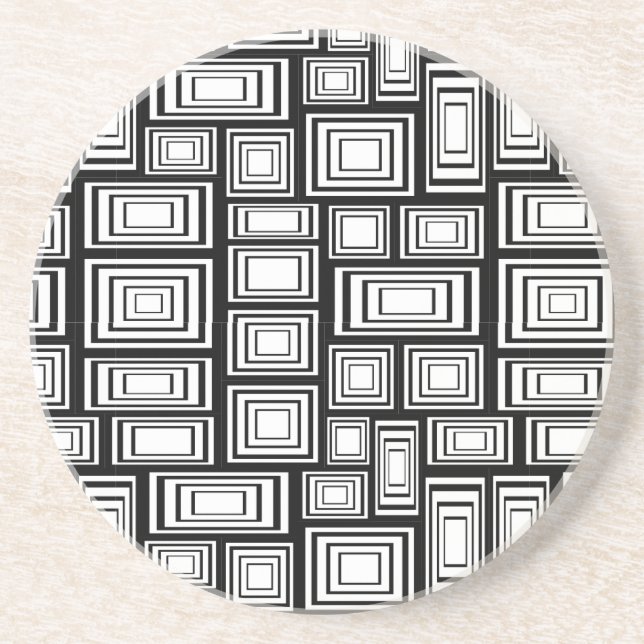 Dessous De Verre En Grès carrés géométriques Abstraits motif noir et blanc (Devant)