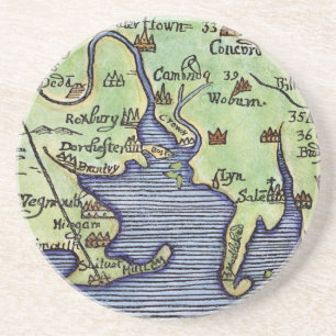 DESSOUS DE VERRE EN GRÈS CARTE 1677 DE LA NOUVELLE ANGLETERRE