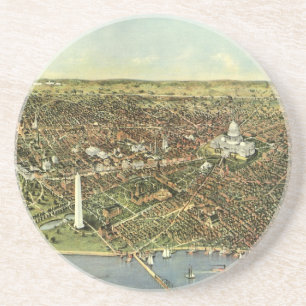 Dessous De Verre En Grès Carte antique avec une vue panoramique de Washingt