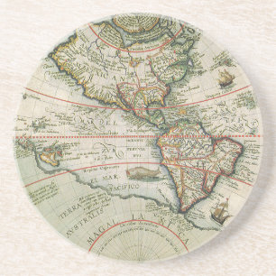 Dessous De Verre En Grès Carte antique du monde des Amériques, Theodor de B