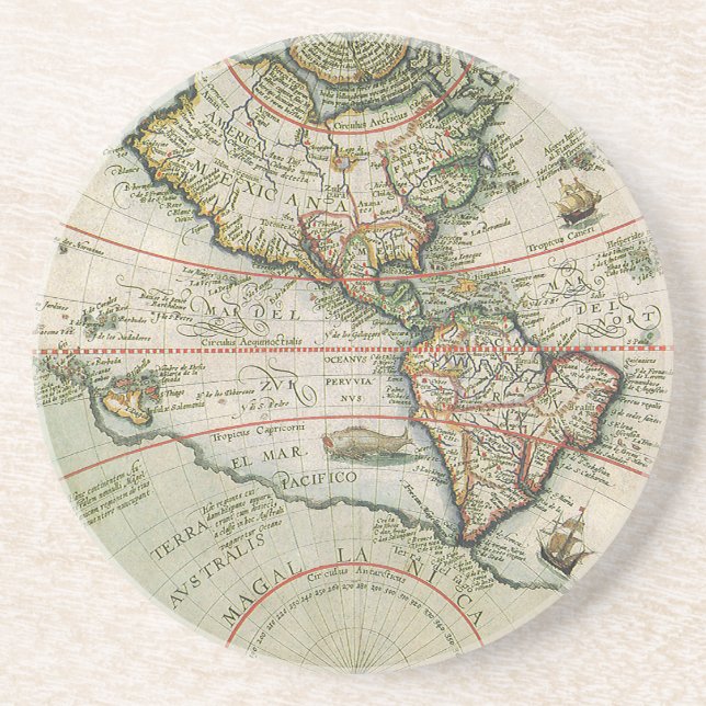 Dessous De Verre En Grès Carte antique du monde des Amériques, Theodor de B (Devant)
