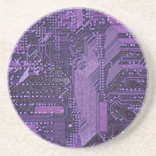 Dessous De Verre En Grès Carte Cyber Circuit Purple Tech Art Electronique