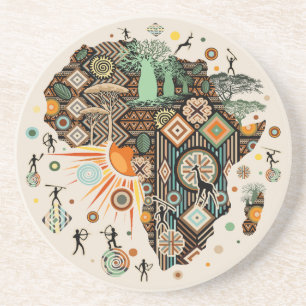 Dessous De Verre En Grès Carte d'Afrique Éléments Tribaux Décoratifs Motif