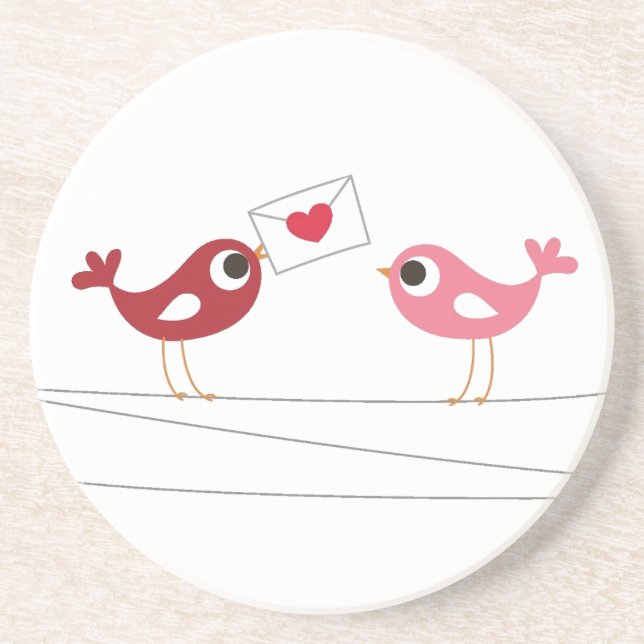 Dessous De Verre En Grès Carte d'amour d'oiseaux (Devant)