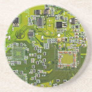 Dessous De Verre En Grès Carte de circuit Geek d'ordinateur vert clair