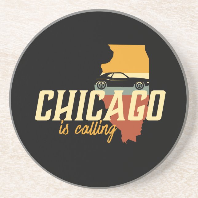 Dessous De Verre En Grès Carte de la ville de vintage Retro Chicago Illinoi (Devant)