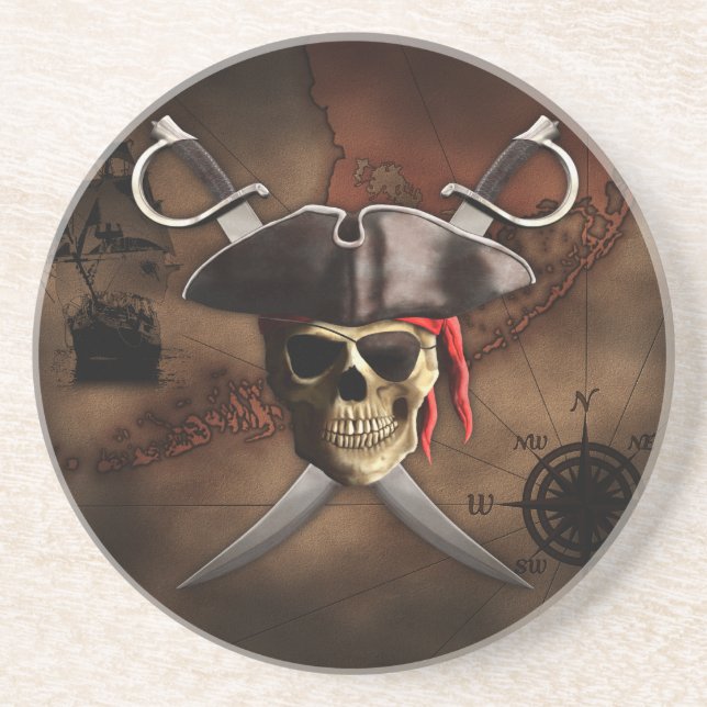 Dessous De Verre En Grès Carte de pirate (Devant)