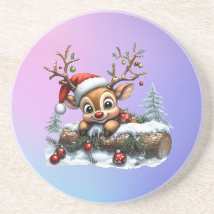Dessous De Verre En Grès Carte de rennes de Noël mignonne avec ornements