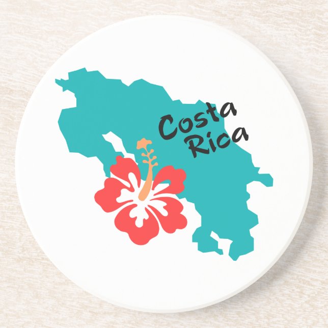 Dessous De Verre En Grès Carte du Costa Rica avec la ketmie (Devant)
