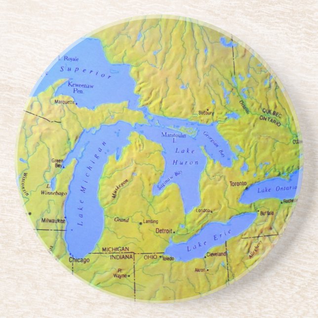 Dessous De Verre En Grès Carte du design des Grands Lacs (Devant)