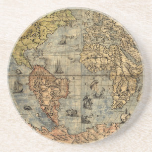 Dessous De Verre En Grès Carte du monde Forlani Antiquev 1565 Renaissance