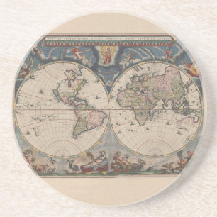 Dessous De Verre En Grès Carte du monde Globe Travel Antique