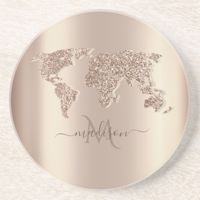 Dessous De Verre En Grès Carte du monde parties scintillant Monographie Mon (Devant)