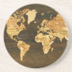 Dessous De Verre En Grès Carte en bois du monde