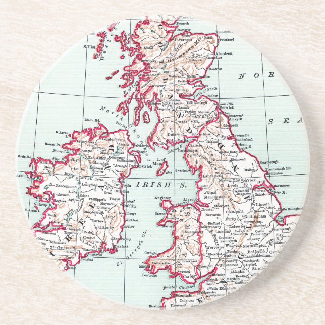 Dessous De Verre En Grès CARTE : ÎLES BRITANNIQUES, c1890 (Devant)