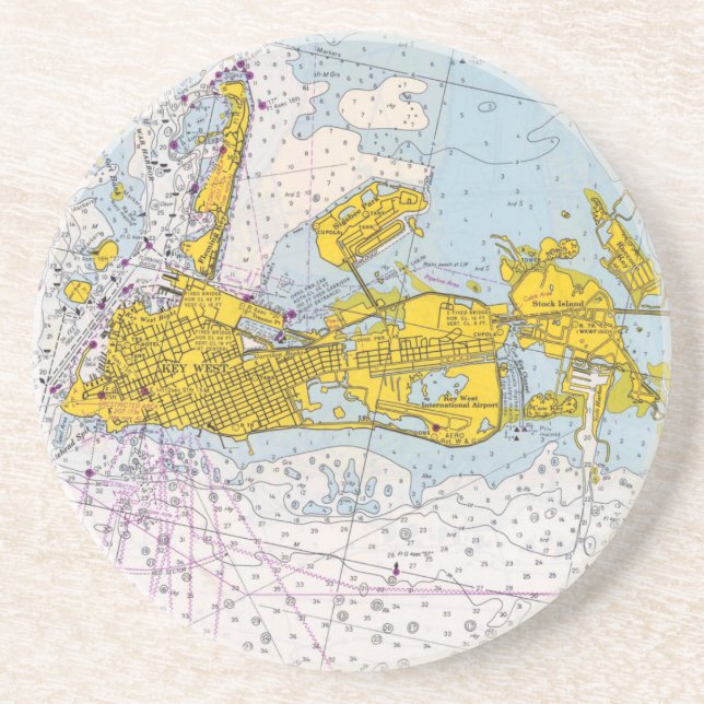 Dessous De Verre En Grès Carte marine de clé ouest (Devant)