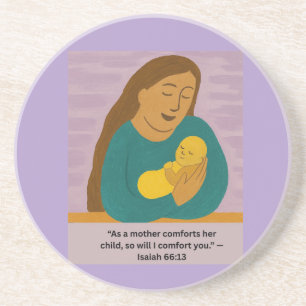 Dessous De Verre En Grès Carte postale Isaiah 66:13 Mère et bébé réconforta