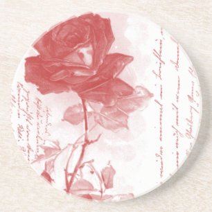 Dessous De Verre En Grès Carte postale Rose rouge