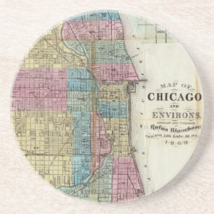 Dessous De Verre En Grès Carte vintage de Chicago (1869)