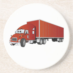 Dessous De Verre En Grès Cartoon Semi Truck Red Trailer