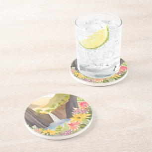 Dessous De Verre En Grès Cascade tropicale Paysage aquarelle florale