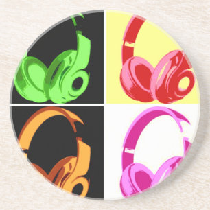 Dessous De Verre En Grès Casque de quatre couleurs Pop Art Tête Téléphone