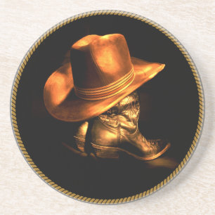 DESSOUS DE VERRE EN GRÈS CASQUETTE DE COWBOY & BOOTS