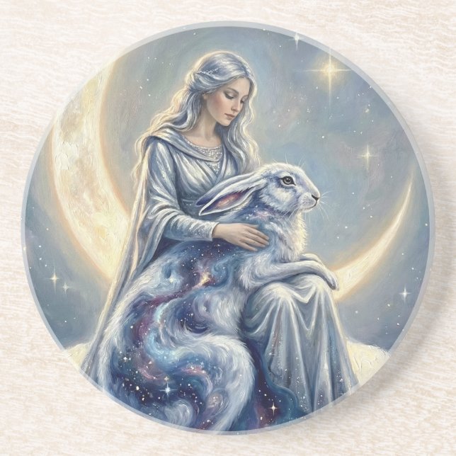 Dessous De Verre En Grès Celestial Galaxy Hare Moon Goddess Fantasy Art (Devant)