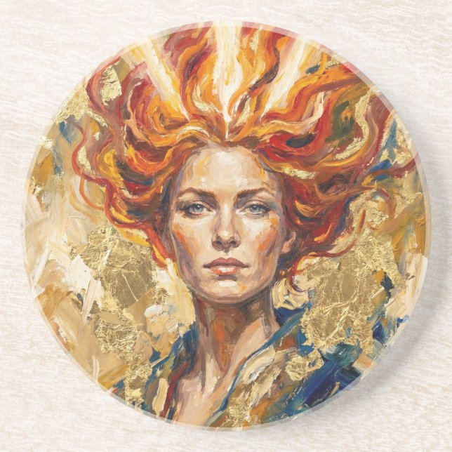 Dessous De Verre En Grès Celtic Fire Goddess Brigid Gold Leaf Fantasy Art (Devant)