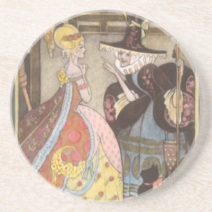 Dessous De Verre En Grès Cendrillon et Fée Gomère, Vintage Conte de Fée