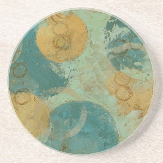 Dessous De Verre En Grès Cercles bleus et jaunes (Devant)