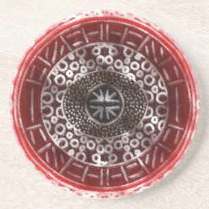 Dessous De Verre En Grès Cercles concentrés Tribal africain Imprimer rouge