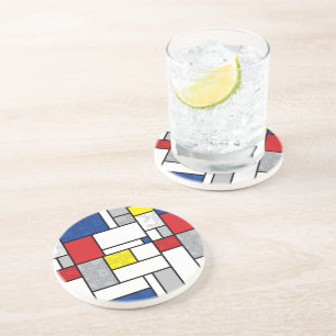 Dessous De Verre En Grès Cercles Rétro Mondrian Minimaliste Art Mod De Stij