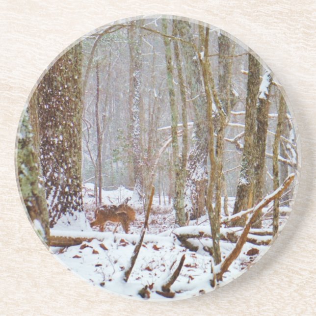 Dessous De Verre En Grès Cerf dans la neige, lécher la jambe (Devant)