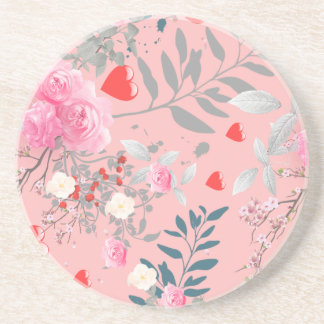 Dessous De Verre En Grès Champ de fleurs roses