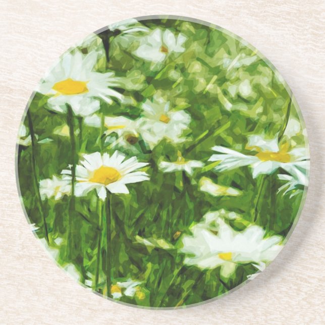Dessous De Verre En Grès Champ de marguerites sauvages blanches Abstrait (Devant)