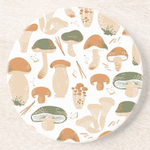 Dessous De Verre En Grès Champignons comestibles Linocut Motif Vintage