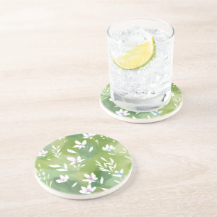 Dessous De Verre En Grès Champs de fleurs blanches Élégante florale de pr