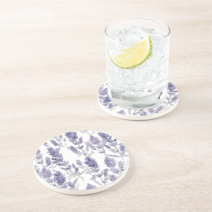 Dessous De Verre En Grès Champs de Lavande Motif de Fleur Aquarelle Viole
