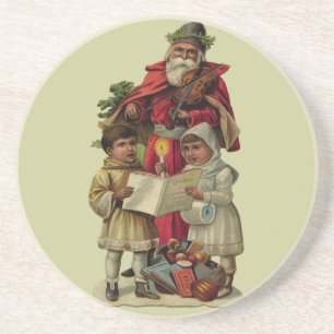 Dessous De Verre En Grès Chant vintage de musique de Noël Père Noël