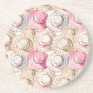 Dessous De Verre En Grès Chapeaux de paille blancs crème rose