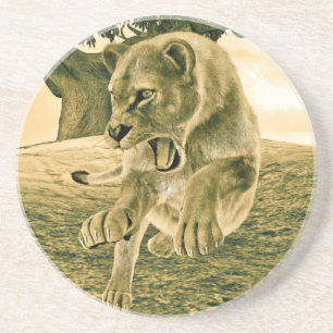 Dessous De Verre En Grès Chasse à la lionne