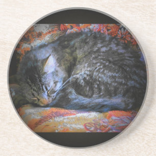 Dessous De Verre En Grès Chat couché paisible