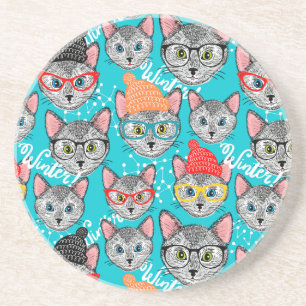 Dessous De Verre En Grès Chat dans le casquette