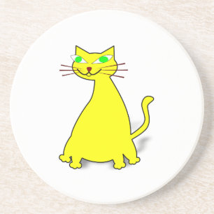 Dessous De Verre En Grès Chat gras jaune