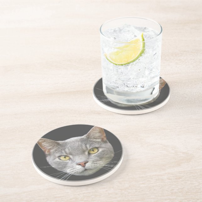Dessous De Verre En Grès Chat gris (Côté)